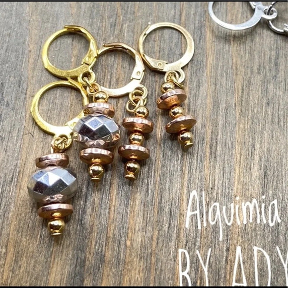 Rose gold hematite multi color dangle statement earrings - Picture 1 of 1